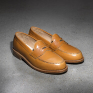 玩累了的孩子！前行吧！Country Loafers 固特異復古手工樂福皮鞋子男夏季 泰慶油蠟皮—黃棕色（A4#） 40