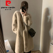 皮爾卡丹（pierre cardin）冬季新款仿水貂毛絨皮毛一體長款加厚毛毛環(huán)保皮草外套女大衣女裝 杏色 M (116-135斤)