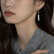 奧斯坦汀巴洛克淡水珍珠耳釘女不對稱(chēng)銀針耳墜情人節新年禮物送女朋友老婆 長(cháng)條巴洛克珍珠耳釘 一對