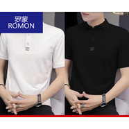 羅蒙夏季Polo短袖t恤男青年翻領(lǐng)潮流純色帶領(lǐng)半袖有領(lǐng)純棉打底衫修身 8638三桿刺繡【白色】+【黑色】 XL 105-125斤