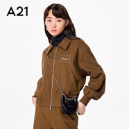 A21秋冬新款女裝街頭翻領(lǐng)休閑夾克上衣女合體復(fù)古夾克防風(fēng)保暖外套 深咖 S