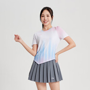 李寧國風(fēng)青花瓷羽毛球服女運動(dòng)服短袖短裙套裝時(shí)尚裙子乒乓球跑步春夏 標準白上衣+影灰色裙褲 S