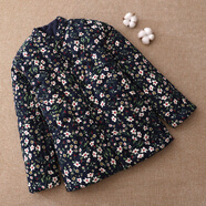 木吻純棉花手工棉衣女士冬裝 媽媽加厚保暖短款棉襖 中老年人外穿棉服 深藍碎花 XL 推薦體重110-125斤