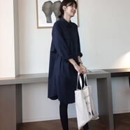 香愛(ài)蜜（XIANGAIMI）長(cháng)袖襯衫女2025春秋新款韓版中長(cháng)款寬松顯瘦襯衫百搭休閑上衣 藏青色 L