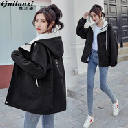 貴蘭姿工裝外套女士春秋季2025新款高檔韓版學(xué)生小香風(fēng)寬松風(fēng)衣上衣服 款2黑色 2XL （160-180斤）