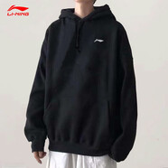 李寧衛(wèi)衣男加絨連帽秋季2025新款外套寬松休閑情侶女保暖上衣運(yùn)動服 標(biāo)準(zhǔn)黑-小標(biāo)(連帽加絨) M /170