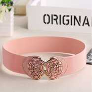 嶼汐連衣裙腰帶配飾韓版女士百搭松緊腰帶連衣裙裝飾彈力腰封秋冬外套毛衣細腰帶腰封 4厘米兩朵玫瑰(粉色)
