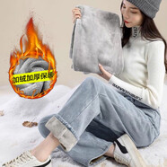 朵迪雅尚闊腿高腰牛仔褲女直筒百搭寬松韓版學(xué)生小個(gè)子顯瘦顯高拖地褲子 淺藍色【加絨加厚】 XL 117-129斤