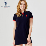 U.S. POLO ASSN.女士短袖POLO裙運(yùn)動(dòng)休閑連衣裙夏季裙裝女翻領(lǐng)短裙修身顯瘦裙子