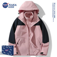 NASA GISS沖鋒衣男女三合一戶外防風防水外套男秋冬季加厚登山服情侶夾克潮 粉色【三合一】 L【建議110-130斤】