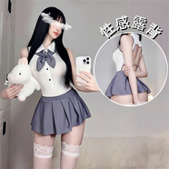 婷兒性感jk情趣內(nèi)衣制服學(xué)院風(fēng)純欲水手服睡裙齊穴超短裙居家睡裙套裝 學(xué)院風(fēng)JK套裝+蕾絲絲襪 均碼 (80-125斤)-隱私發(fā)貨