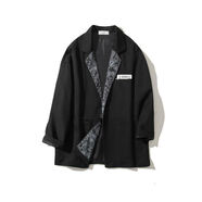 蘭威費(fèi)雷暗黑腰果花拼接西服男士外套春秋季ins潮流寬松bf休閑小西裝上衣 #Y80 黑色 M