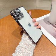 博巴特 適用于蘋(píng)果13手機殼新款iphone16透明iphone14防摔12高級14感水鉆15pro 【電鍍優(yōu)雅黑】閃鉆邊框自帶鏡頭膜 iPhone13