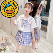 G.DUCKKIDS小黃鴨女童jk套裝夏季洋氣兒童學(xué)院風(fēng)連衣裙海軍領(lǐng)水手服裙子 紫羅蘭 110cm