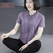 橫行道2024夏季新款休閑簡約圓領(lǐng)木耳邊百褶短袖T恤韓版女衣 丁香紫 M