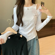 妃麗慕尚（FEILIMUSHANG）純色打底衫女內(nèi)搭露肩修身上衣2025春秋季新款小心機白色長袖t恤 802白色 S