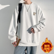 普戈斯胖子超大碼240斤白色衛(wèi)衣男寬松提花圓領(lǐng)內(nèi)搭男潮長(zhǎng)袖T恤外套打底 W317白色加絨 5XL 205-240斤可穿
