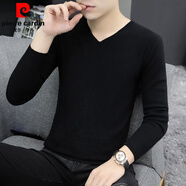 皮爾卡丹（pierre cardin）V領(lǐng)毛衣男修身型秋冬季打底衫中青年薄款低領(lǐng)針織衫無痕毛衫 9806黑色 2XL 135-150斤