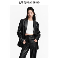 太平鳥(niǎo)女裝西裝外套秋廓形直筒皮衣設(shè)計(jì)感時(shí)尚通勤潮流 黑色 M