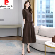 皮爾卡丹（pierre cardin）貴夫人純色純棉衛(wèi)衣連衣裙氣質(zhì)套裝春秋季新款時(shí)尚洋氣遮肚套裝 豆沙色, M