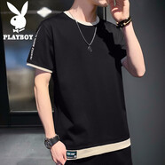 花花公子（PLAYBOY）短袖T恤男夏季新款韓版潮牌薄款圓領寬松體恤ins男裝易穿搭 256黑色 M