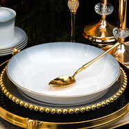 國玥景德鎮(zhèn)骨瓷盤子家用菜盤陶瓷大盤雞飯盤釉中彩金邊深菜盤北歐餐盤 漸變灰菜盤 1個 9英寸