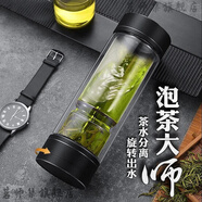 茗師集雙層玻璃杯茶水分離泡茶杯子男女士便攜透明隔熱水杯旋轉水杯 商務(wù)黑 精美禮盒(宜送禮或自用)