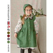 happyology英國女童連衣裙亞麻小飛袖兒童圍裙春季新款女寶寶裙子連衣裙 蘋(píng)果綠 125 (124cm)