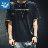 真維斯（JEANSWEST）短袖t恤男日系寬松純棉字母印花體恤夏季2025新款休閑上衣短袖 黑色 L 碼