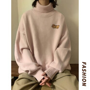 QGF奶系軟糯高領(lǐng)毛衣女秋冬季復(fù)古chic慵懶風(fēng)學(xué)生寬松內(nèi)搭針織衫女裝 粉紅色 M