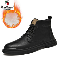 西域駱駝（VANCAMEL）高幫馬丁靴男真皮英倫風(fēng)小碼中幫厚底工裝短靴軟皮秋季黑色皮靴男 9805黑色加絨皮鞋碼數 37 適合運動(dòng)鞋38碼