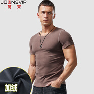 簡(jiǎn)束德絨短袖t恤男修身秋冬雙面加絨無(wú)痕內搭半袖加厚保暖男士打底衫 咖啡色（短袖款） L /65kg左右修身