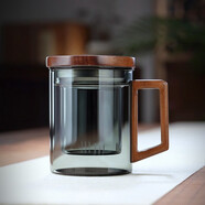 全度（Quandu）玻璃茶杯茶具辦公杯喝茶杯綠茶杯帶過濾內(nèi)膽泡茶杯玻璃水杯子 木蓋木把直身杯（店長推薦）