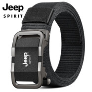 JEEP SPIRIT帆布腰帶男青年自動(dòng)扣休閑編織戰術(shù)腰帶年輕人皮帶潮流褲帶軍訓 槍扣-黑色帶身 120cm