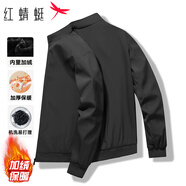 紅蜻蜓（RED DRAGONFLY）夾克男商務(wù)休閑時(shí)尚簡(jiǎn)約百搭舒適加絨立領(lǐng)上衣外套 黑色C加絨 4XL