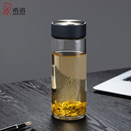 希諾（HEENOOR）玻璃杯單層加厚大容量水杯杯子男女士辦公泡茶杯簡約便攜車載杯子 黑色-530ml【拉絲杯蓋】帶濾網(wǎng) 【高硼硅玻璃杯體】