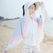繼方 防曬衣女防紫外線(xiàn)夏季戶(hù)外騎行皮膚衣冰絲寬松連帽運動(dòng)短外套開(kāi)車(chē)遮陽(yáng)防曬服長(cháng)袖 拼色網(wǎng)眼-白色（適合80-160斤）