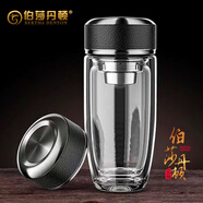伯莎丹頓 BERTHA DENTON鵝蛋杯雙層玻璃杯車載防爆商用簡約隨手家用高檔食品級男泡茶杯子 槍灰色黑皮紋400ml