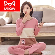 貓人（MiiOW）睡衣女春秋款純棉長袖韓版秋冬夏季學(xué)生家居服可愛2025年新款套裝 長袖長褲三色米奇 L 女：(建議體重95-110斤)