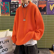 柯菲沃 圓領(lǐng)毛衣男秋冬新款港風(fēng)寬松百搭慵懶風(fēng)粗線(xiàn)針織衫潮牌高街痞帥韓版潮流冬季加厚學(xué)院風(fēng)情侶裝毛線(xiàn)衣 高街-GM35橘色 M