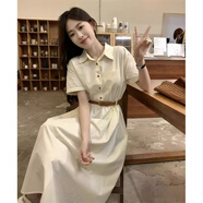 億梵莎（YIFANSHA）法式連衣裙夏季新款氣質(zhì)Polo領(lǐng)短袖裙子女收腰顯瘦溫柔風(fēng)中長(zhǎng)裙 杏色 均碼（可備注碼數(shù)）