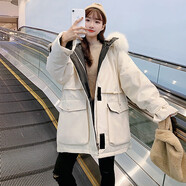 歌蜜奴 羽絨服女中長款春秋裝女新款派克服女裝寬松bf工裝長袖面包服女士冬季外套 米白色 M(95-105斤)