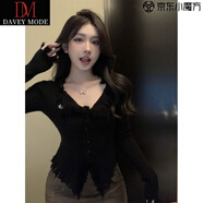 DAVEY MODE不規(guī)則毛衣女2025春秋新款內(nèi)搭打底衫緊身針織衫設(shè)計感長袖上衣潮 黑色/高品質(zhì)/超顯瘦 2XL 【建議120-130斤】