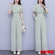 黛筱詩(shī)感時(shí)尚波點(diǎn)雪紡闊腿連體褲套裝女夏2023新款氣質(zhì)女神范連衣褲 波點(diǎn) S (建議85-94斤)