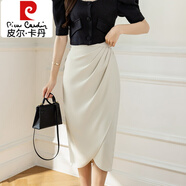 皮爾卡丹（pierre cardin）西裝半身裙女夏季2024新款高腰顯瘦包臀裙中長款不規(guī)則開叉a字裙 杏色 M