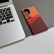 梵皓伊新款磁吸凱夫拉紋理適用三星s24ultra手機殼高端碳纖維Galaxys25U超薄防摔防刮s24+保護套23高級感 凱拉夫紋【橙色山與河-內置磁吸+磨砂碳纖維紋】 三星Galaxy S24 Ul