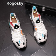 Rogosky  香港潮牌針織透氣ins老爹鞋男2021網(wǎng)紅撞色厚底增高男鞋子夏季薄款休閑跑步運動(dòng)鞋 白色標準版 41（皮鞋碼）