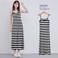 夏季莫代爾打底吊帶裙女內搭襯裙中長(cháng)款寬松無(wú)袖背心裙清爽連衣裙 黑白條紋-加長(cháng)款 L （適合115-140）