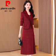 皮爾卡丹（pierre cardin）喜婆婆婚宴裝2025新款結(jié)婚媽l媽禮服年輕春秋訂婚今年流行套裙針 棗 紅【喜婆婆婚宴裝2024新款春 L (95) L