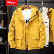 卡度頓大碼男裝工裝夾克春秋潮胖子連帽寬松外套加肥特大碼肥佬帥氣夾克 黃色 3XL 建議160-180斤